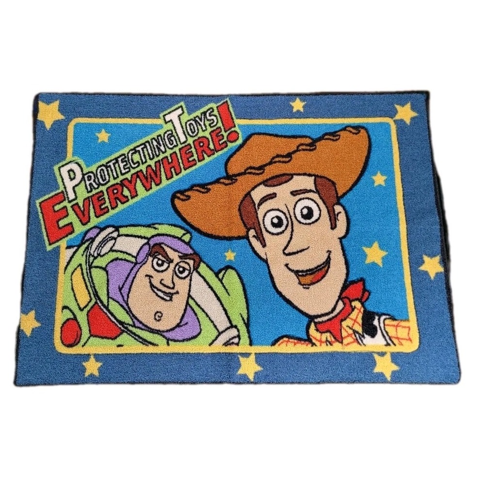 Vintage Disney Toy Story Rug 30"x48" Buzz Woody "Protecting Toys Everywhere"